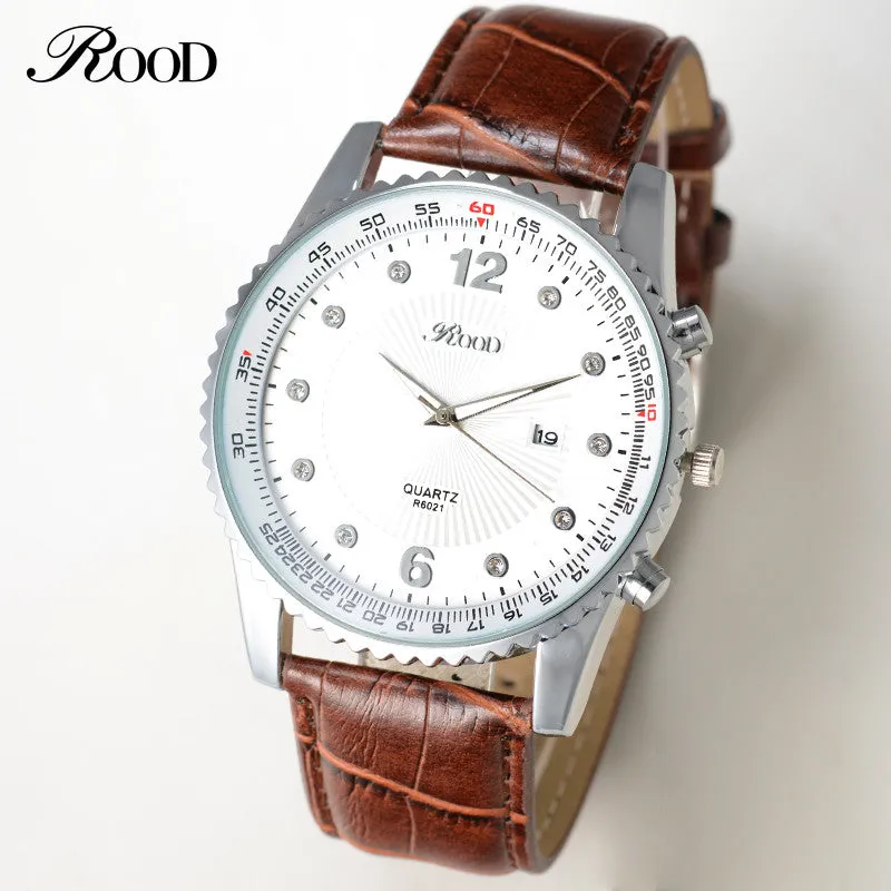 ROOD Sport Watches Military Army men watch luxury brand men watch leather waterproof Brown Black Big Dial Male Clock