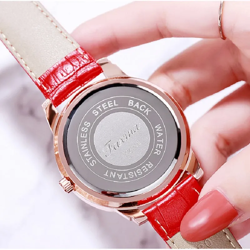 Rotatable Dial Leather Strap Women's Watch