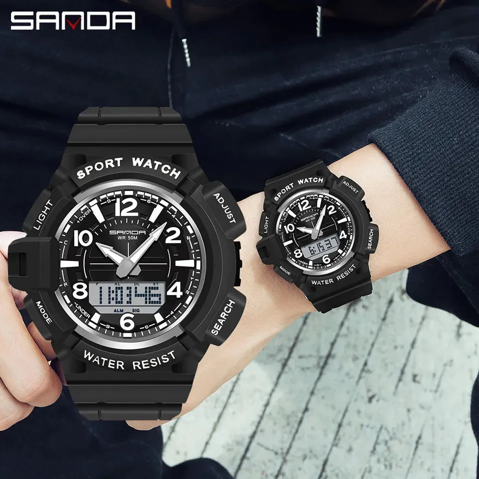 SANDA 6018 Sports Luxury Dual Time Waterproof Wrist Watch