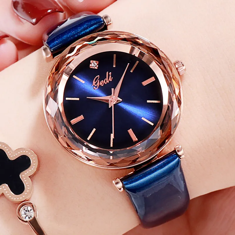 Shining Leather Strap Women's Watch