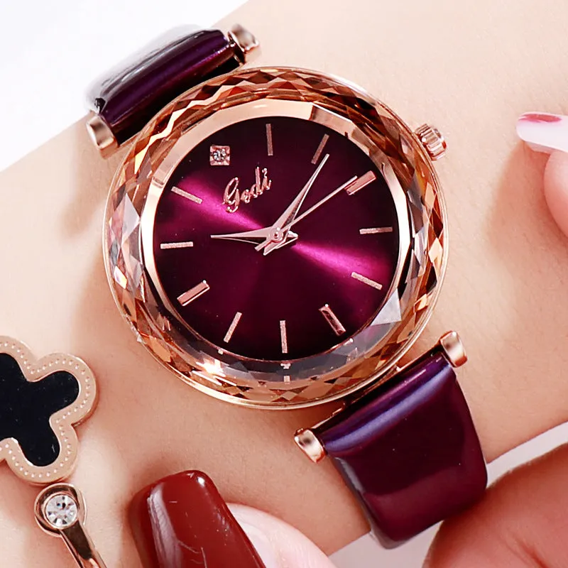 Shining Leather Strap Women's Watch