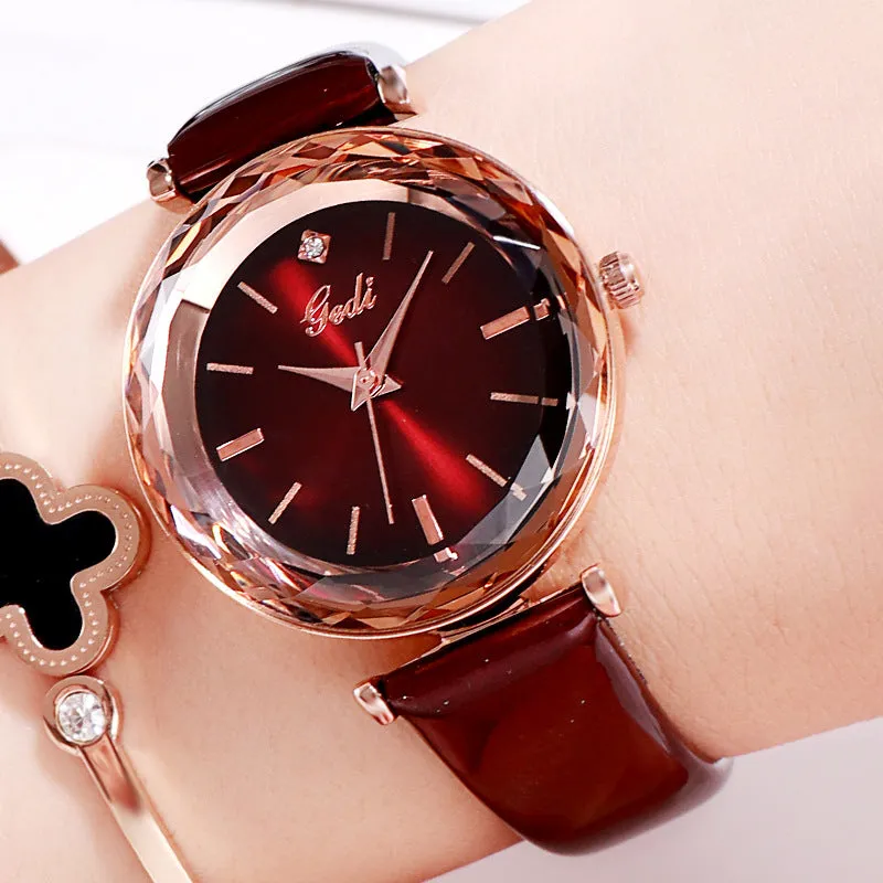 Shining Leather Strap Women's Watch