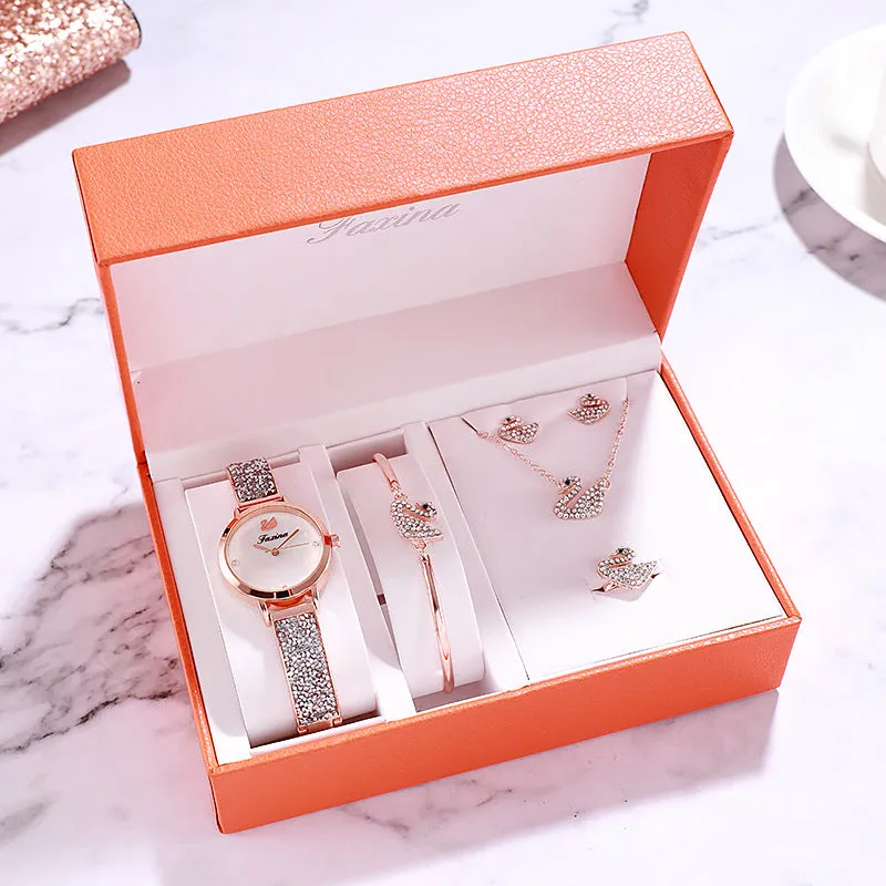 Shining Strap 5 Pcs Set Women's Watch