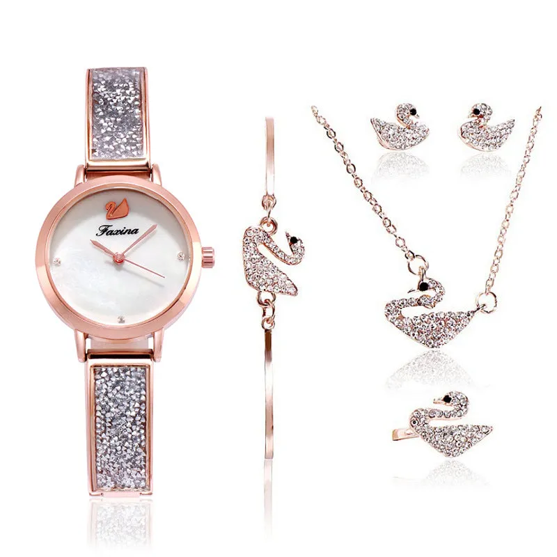 Shining Strap 5 Pcs Set Women's Watch