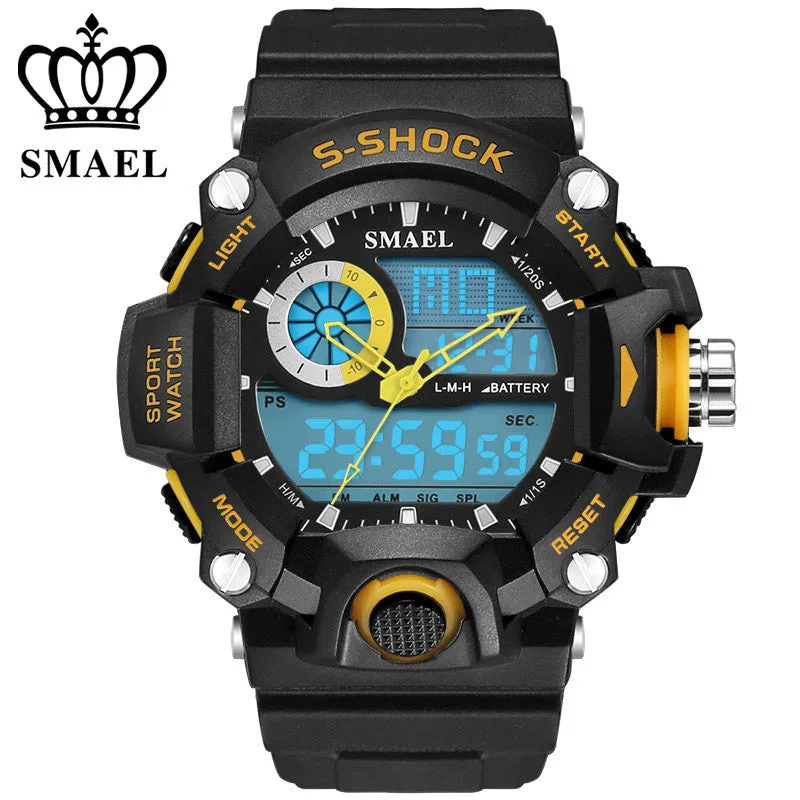 SMAEL Analog LED Digit Sport Watches Men 50M Waterproof S Shock Dual Time Casual Watches Military relogio masculino Gift