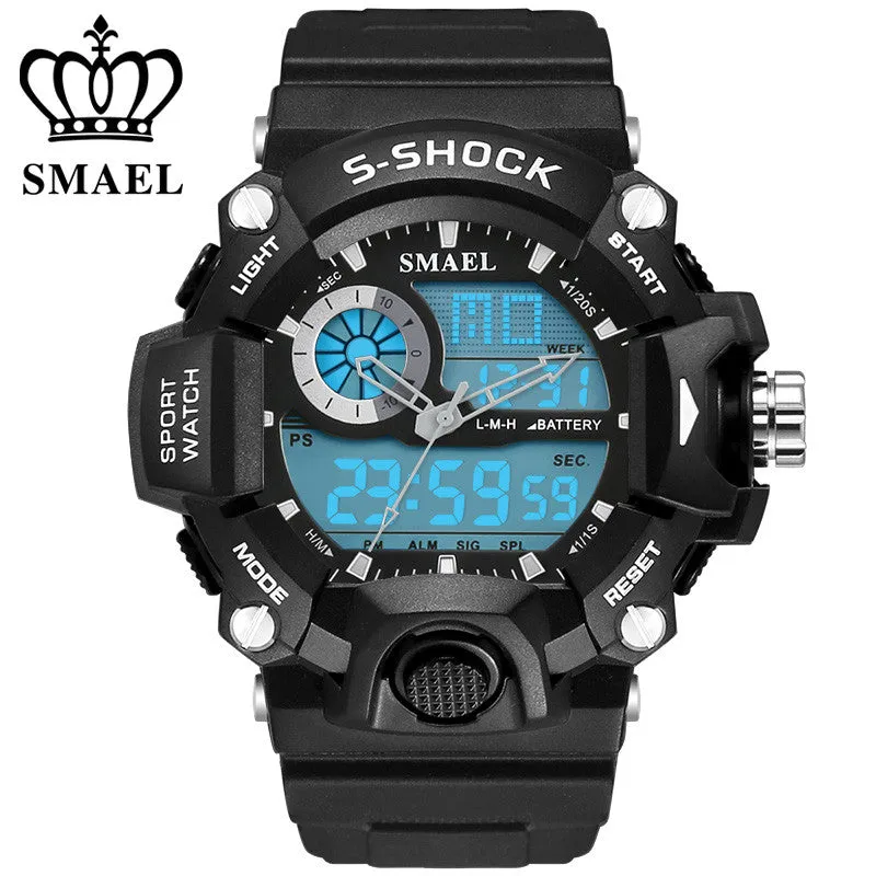 SMAEL Analog LED Digit Sport Watches Men 50M Waterproof S Shock Dual Time Casual Watches Military relogio masculino Gift