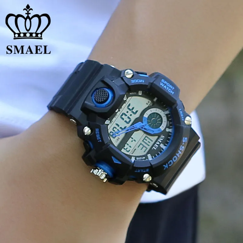 SMAEL Analog LED Digit Sport Watches Men 50M Waterproof S Shock Dual Time Casual Watches Military relogio masculino Gift