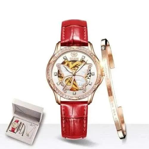 Sophisticated Women's Automatic Watch with Stunning Butterfly Dial - Luxe Stainless Steel Timepiece