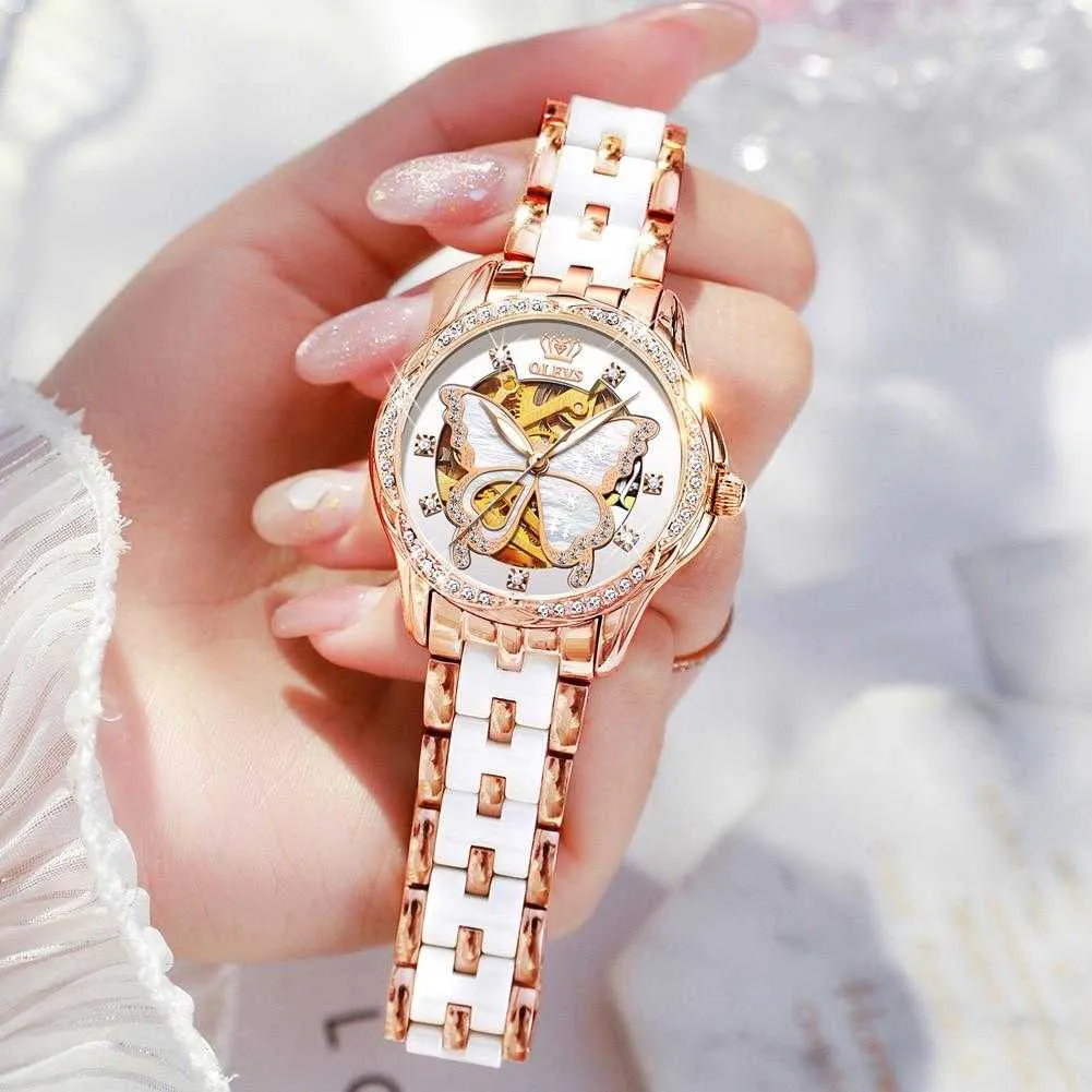 Sophisticated Women's Automatic Watch with Stunning Butterfly Dial - Luxe Stainless Steel Timepiece