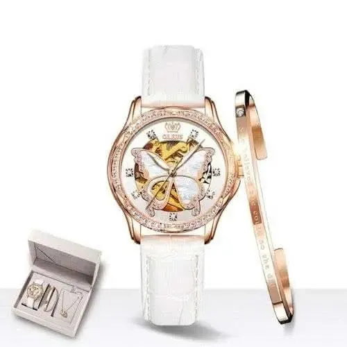 Sophisticated Women's Automatic Watch with Stunning Butterfly Dial - Luxe Stainless Steel Timepiece