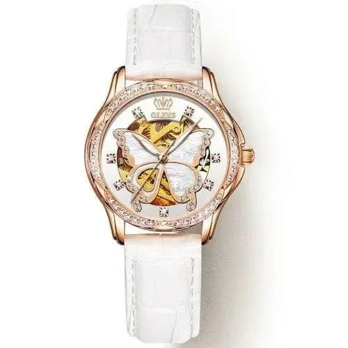 Sophisticated Women's Automatic Watch with Stunning Butterfly Dial - Luxe Stainless Steel Timepiece