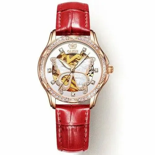 Sophisticated Women's Automatic Watch with Stunning Butterfly Dial - Luxe Stainless Steel Timepiece