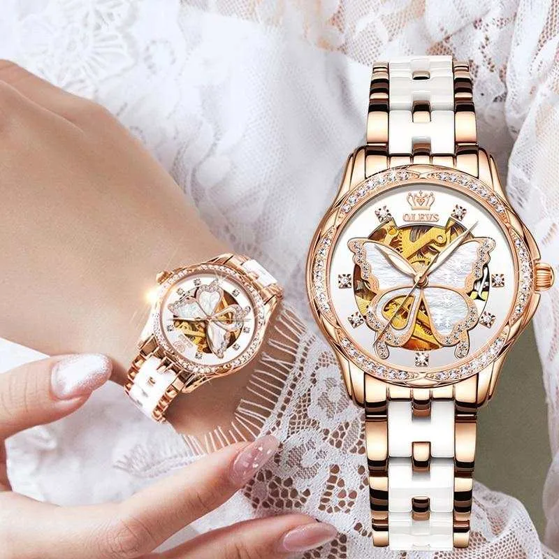 Sophisticated Women's Automatic Watch with Stunning Butterfly Dial - Luxe Stainless Steel Timepiece