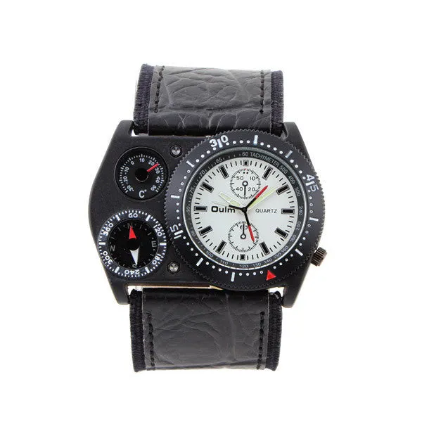 Sports Watch OULM quartz watch Multiple Thermometer Compass cycling leather strap wristwatches military watches