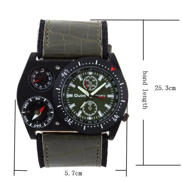 Sports Watch OULM quartz watch Multiple Thermometer Compass cycling leather strap wristwatches military watches