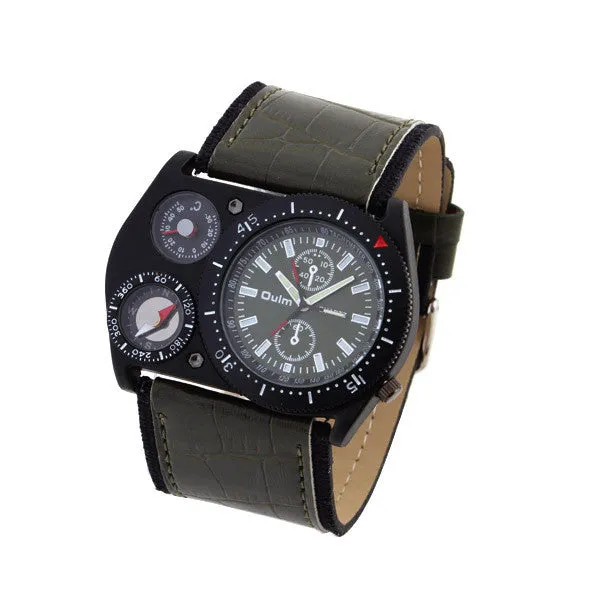 Sports Watch OULM quartz watch Multiple Thermometer Compass cycling leather strap wristwatches military watches