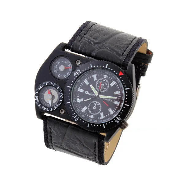 Sports Watch OULM quartz watch Multiple Thermometer Compass cycling leather strap wristwatches military watches