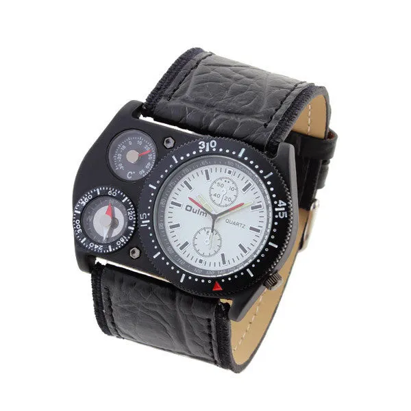 Sports Watch OULM quartz watch Multiple Thermometer Compass cycling leather strap wristwatches military watches