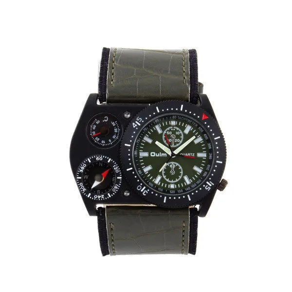 Sports Watch OULM quartz watch Multiple Thermometer Compass cycling leather strap wristwatches military watches