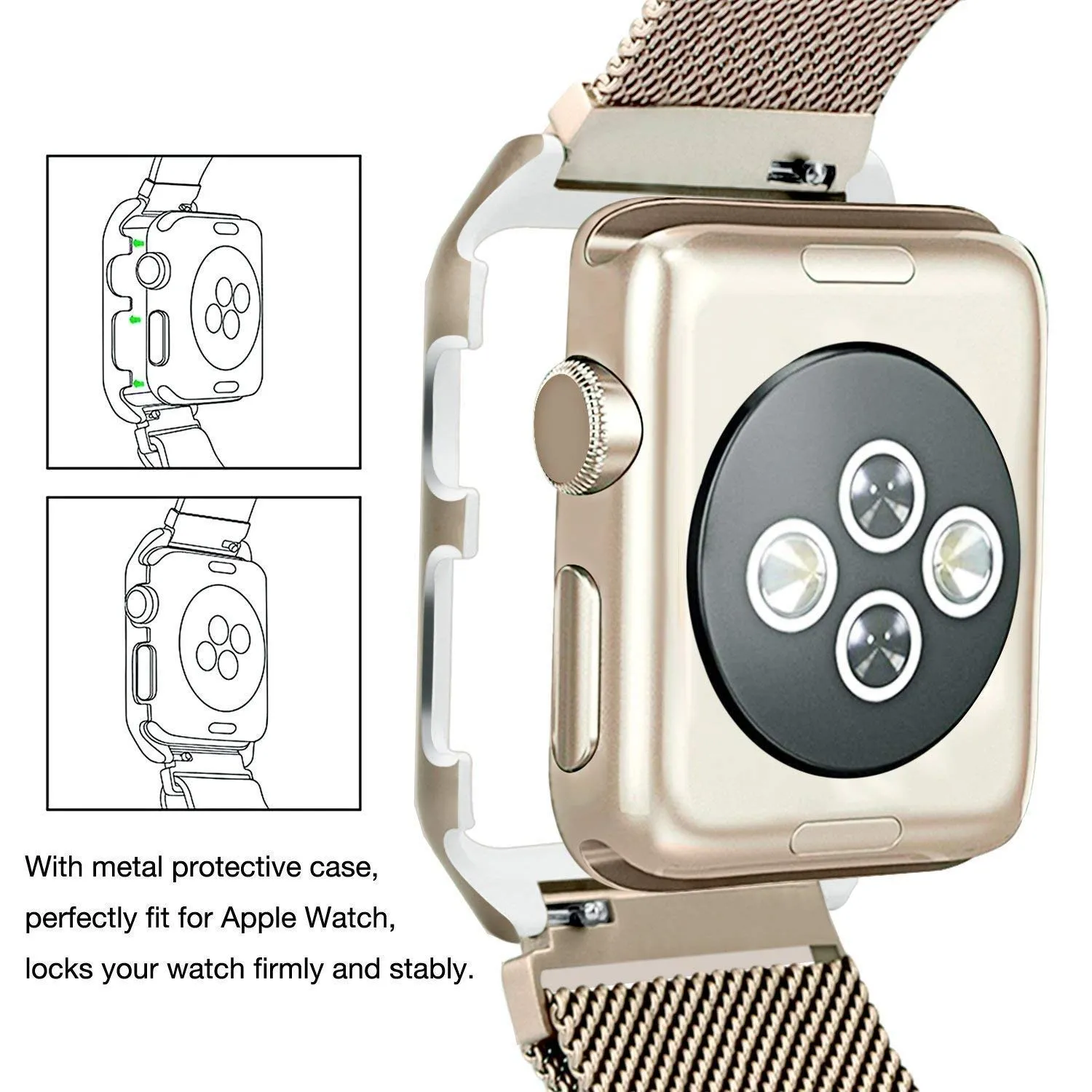 Stainless Steel Mesh Milanese Loop Compatible for Apple Watch Band with Case 38mm, Adjustable Magnetic Closure Replacement Wristband iWatch Band for Apple Watch Series 3 2 1 - Gold