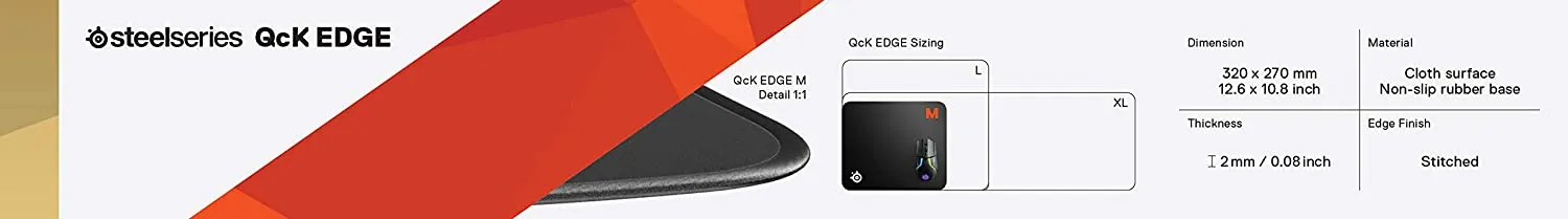 SteelSeries QcK Gaming Surface - Medium Stitched Edge Cloth - Extra Durable - Optimized For Gaming Sensors - Black