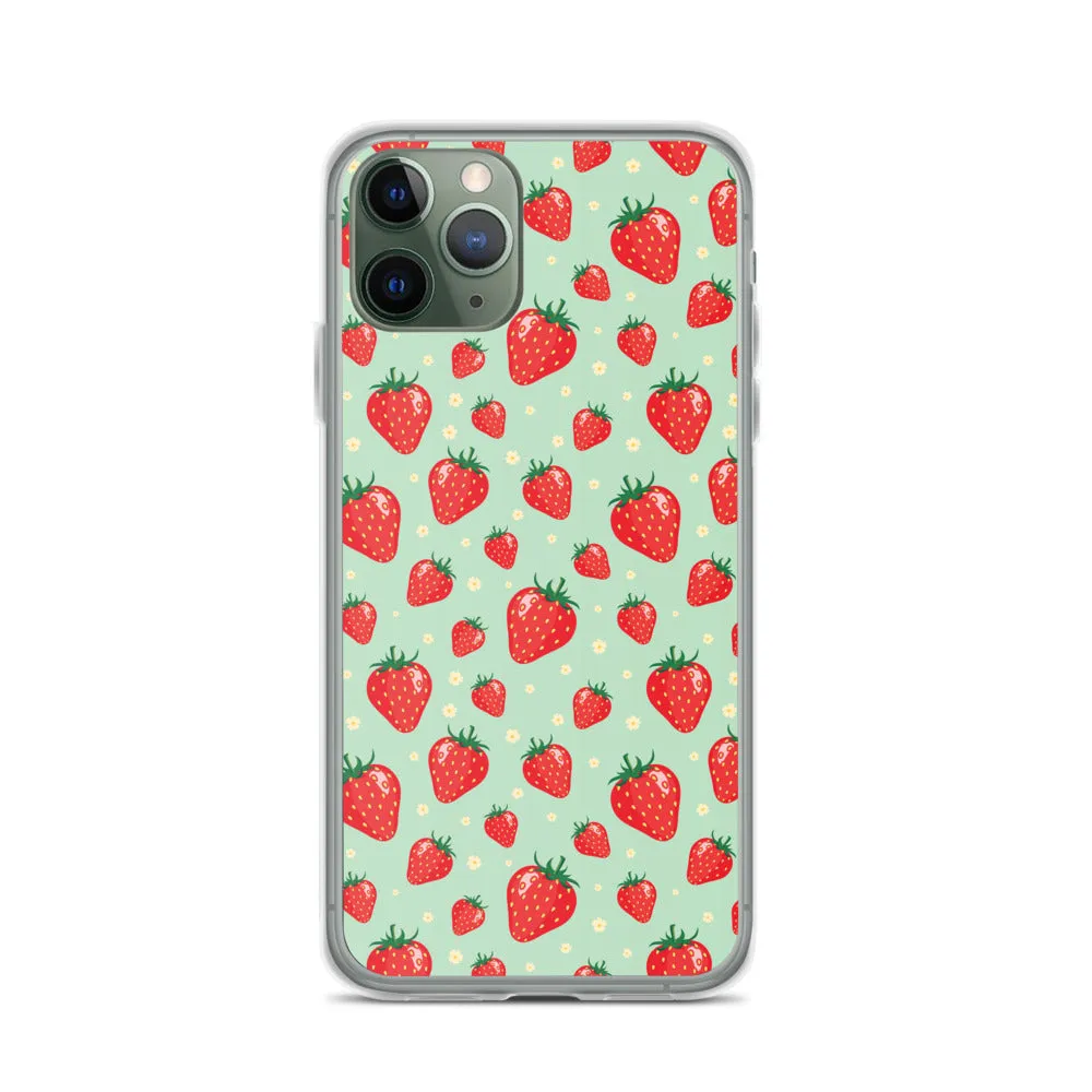 Strawberry iPhone 15 14 13 Pro Max Case, Red Fruit Green Cute Art Flower Print Aesthetic iPhone 12 11 Mini SE XS Max XR X 7 8 Phone