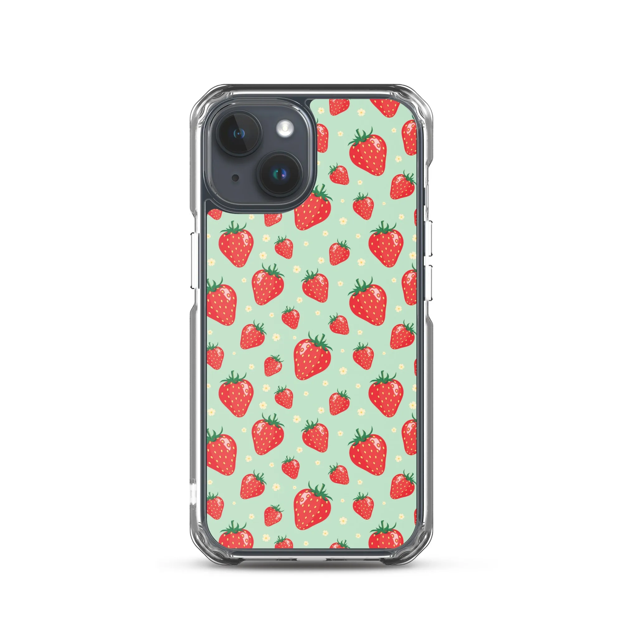 Strawberry iPhone 15 14 13 Pro Max Case, Red Fruit Green Cute Art Flower Print Aesthetic iPhone 12 11 Mini SE XS Max XR X 7 8 Phone