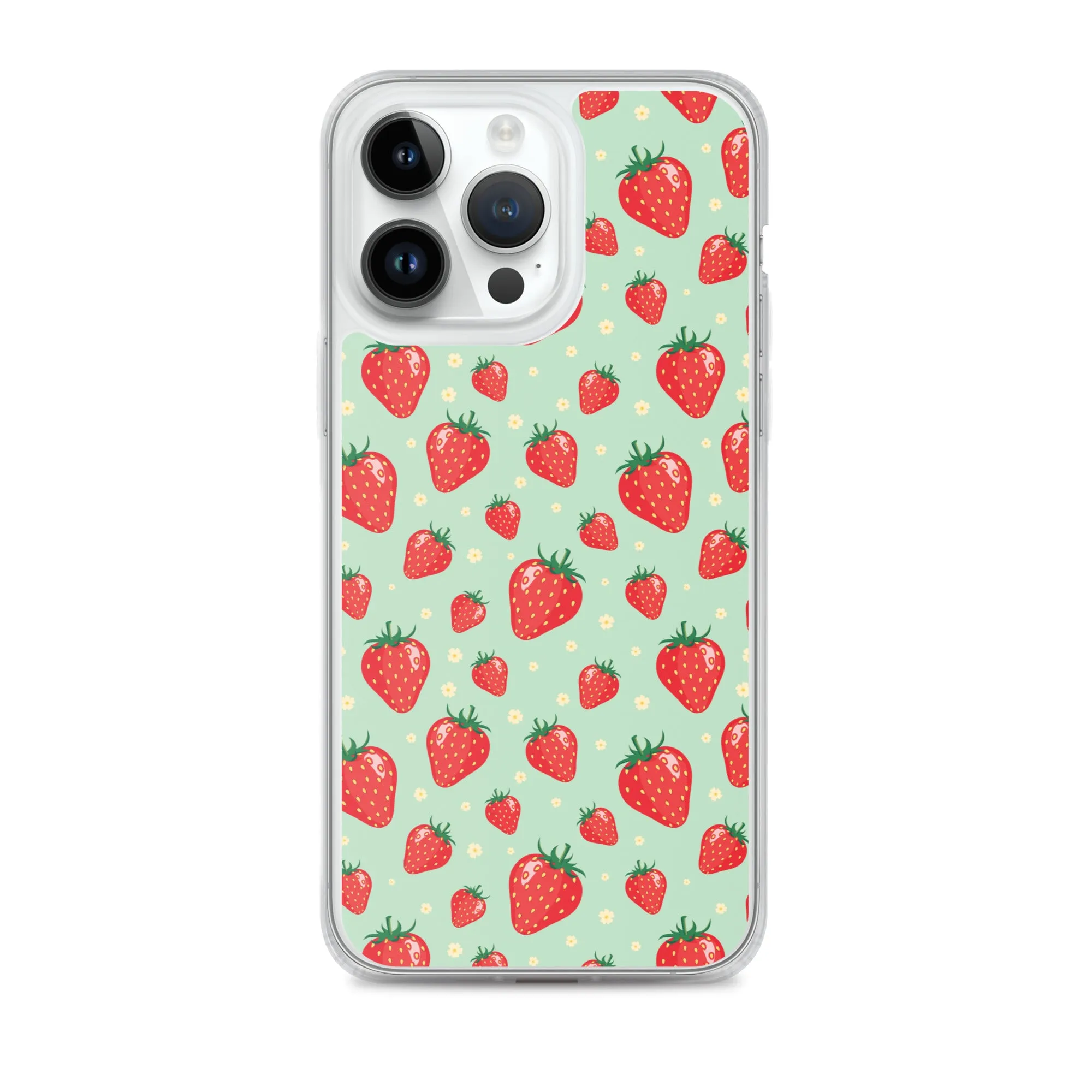 Strawberry iPhone 15 14 13 Pro Max Case, Red Fruit Green Cute Art Flower Print Aesthetic iPhone 12 11 Mini SE XS Max XR X 7 8 Phone