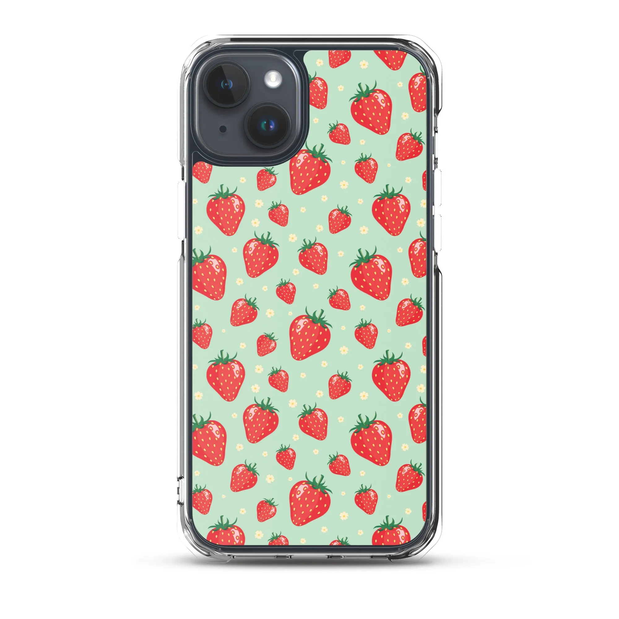 Strawberry iPhone 15 14 13 Pro Max Case, Red Fruit Green Cute Art Flower Print Aesthetic iPhone 12 11 Mini SE XS Max XR X 7 8 Phone