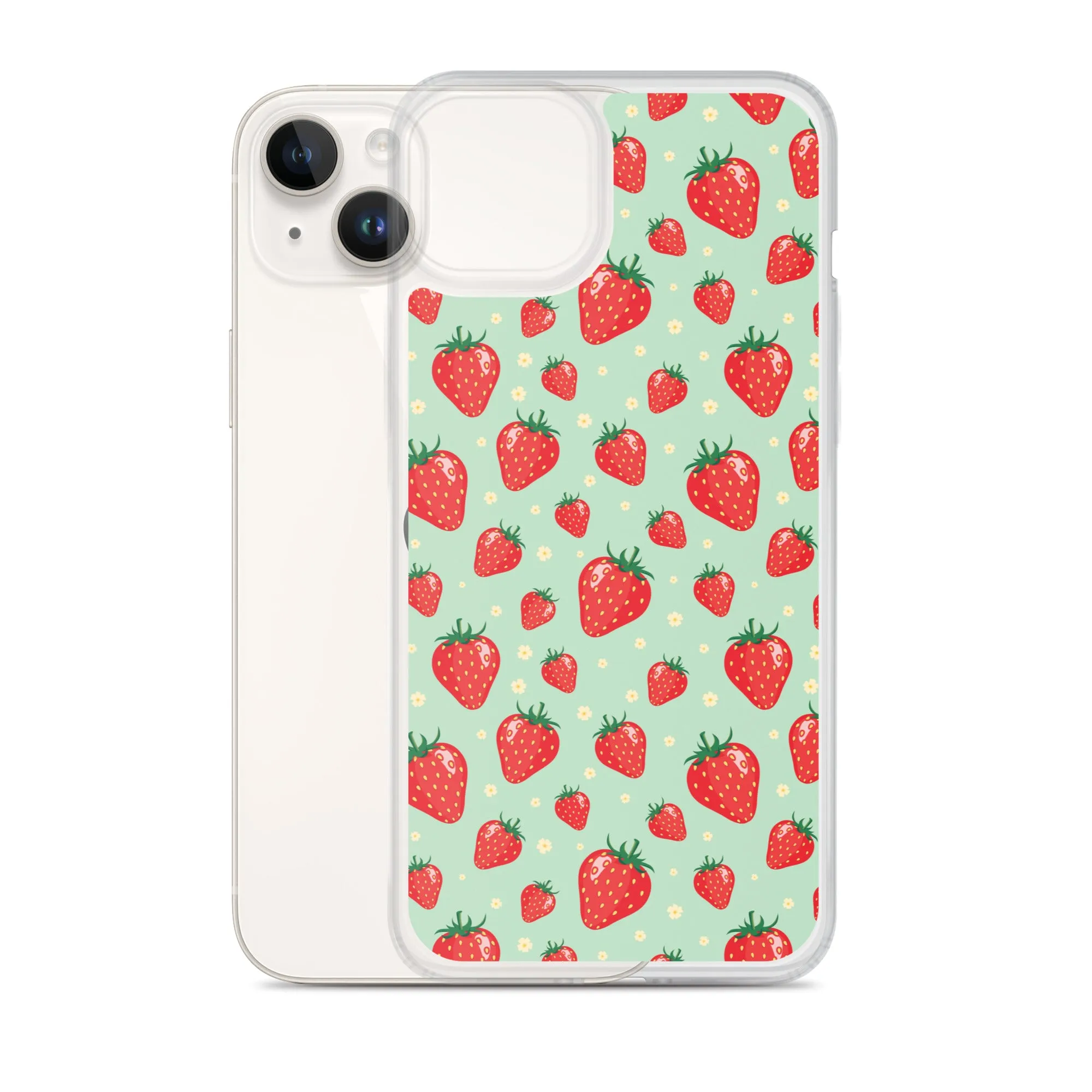 Strawberry iPhone 15 14 13 Pro Max Case, Red Fruit Green Cute Art Flower Print Aesthetic iPhone 12 11 Mini SE XS Max XR X 7 8 Phone