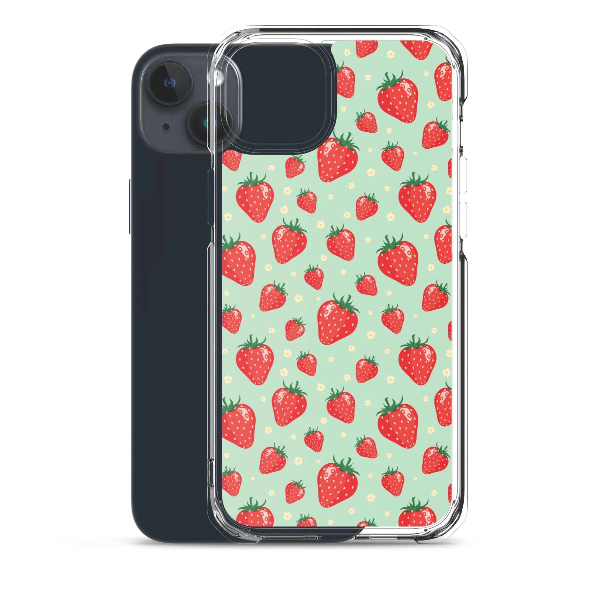 Strawberry iPhone 15 14 13 Pro Max Case, Red Fruit Green Cute Art Flower Print Aesthetic iPhone 12 11 Mini SE XS Max XR X 7 8 Phone