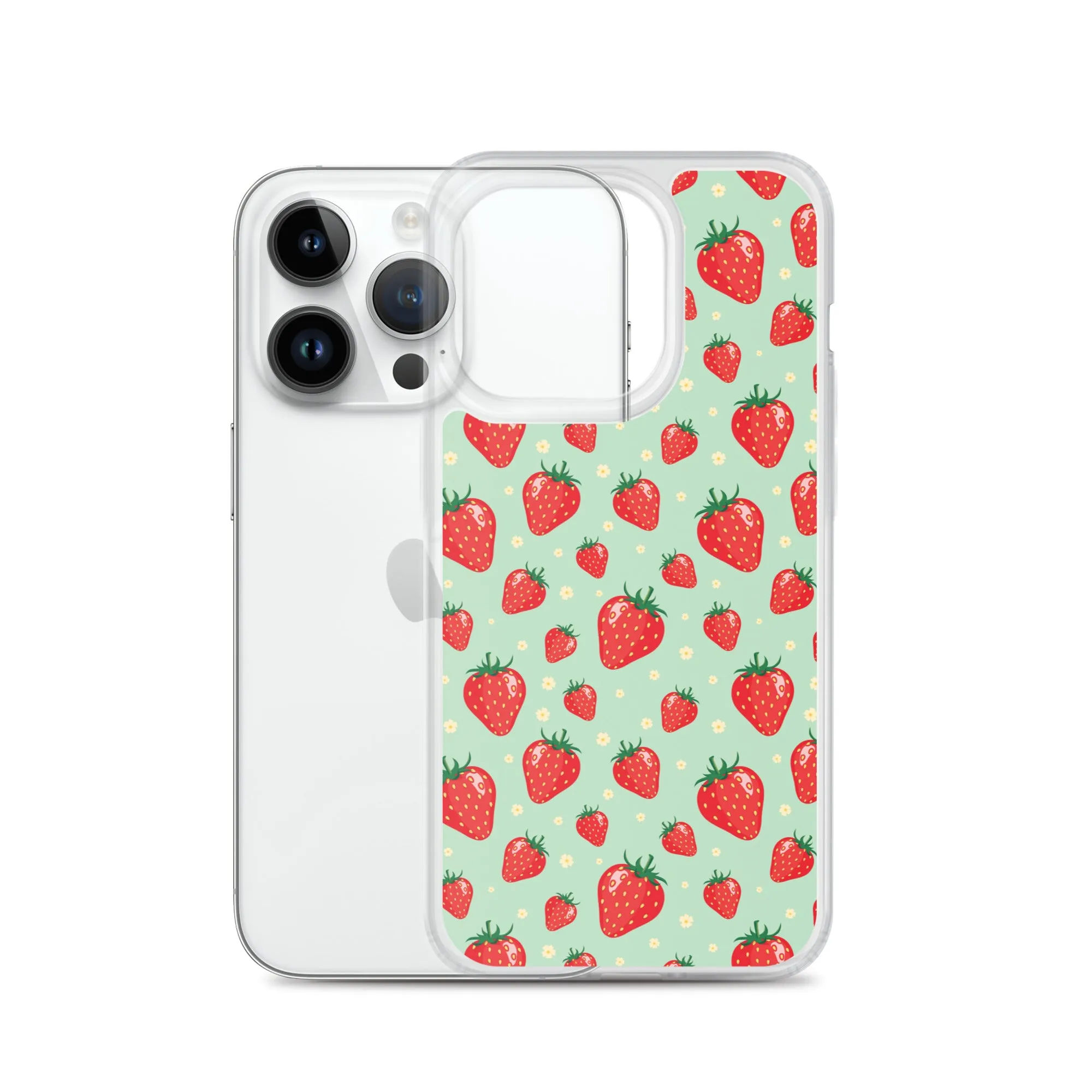 Strawberry iPhone 15 14 13 Pro Max Case, Red Fruit Green Cute Art Flower Print Aesthetic iPhone 12 11 Mini SE XS Max XR X 7 8 Phone