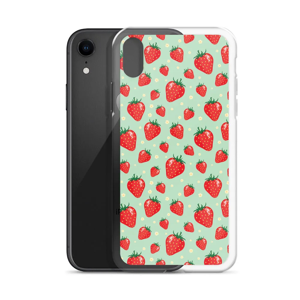 Strawberry iPhone 15 14 13 Pro Max Case, Red Fruit Green Cute Art Flower Print Aesthetic iPhone 12 11 Mini SE XS Max XR X 7 8 Phone