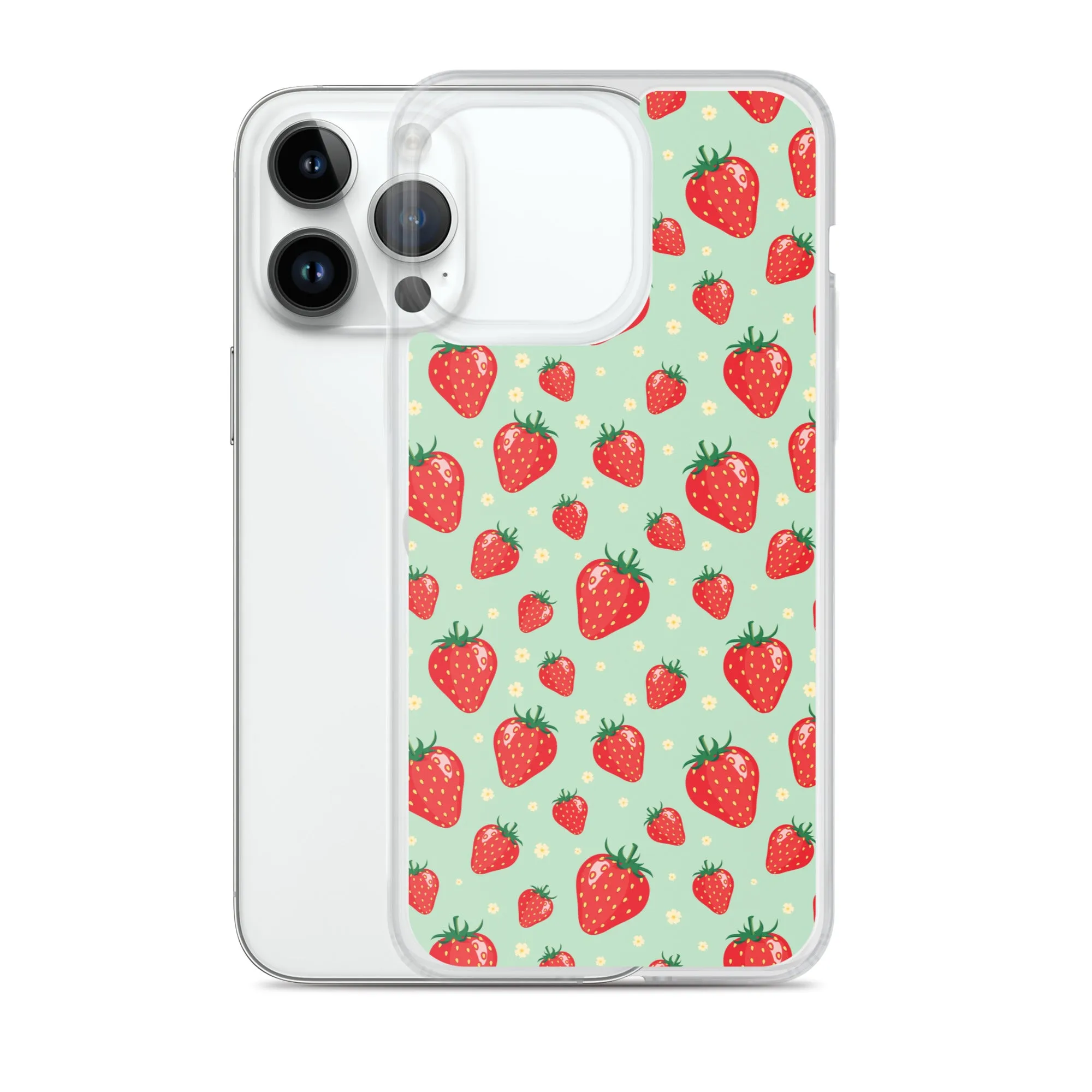 Strawberry iPhone 15 14 13 Pro Max Case, Red Fruit Green Cute Art Flower Print Aesthetic iPhone 12 11 Mini SE XS Max XR X 7 8 Phone