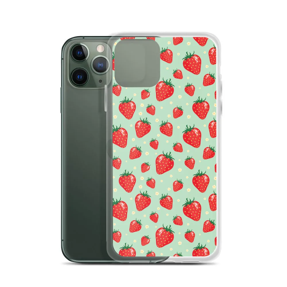 Strawberry iPhone 15 14 13 Pro Max Case, Red Fruit Green Cute Art Flower Print Aesthetic iPhone 12 11 Mini SE XS Max XR X 7 8 Phone