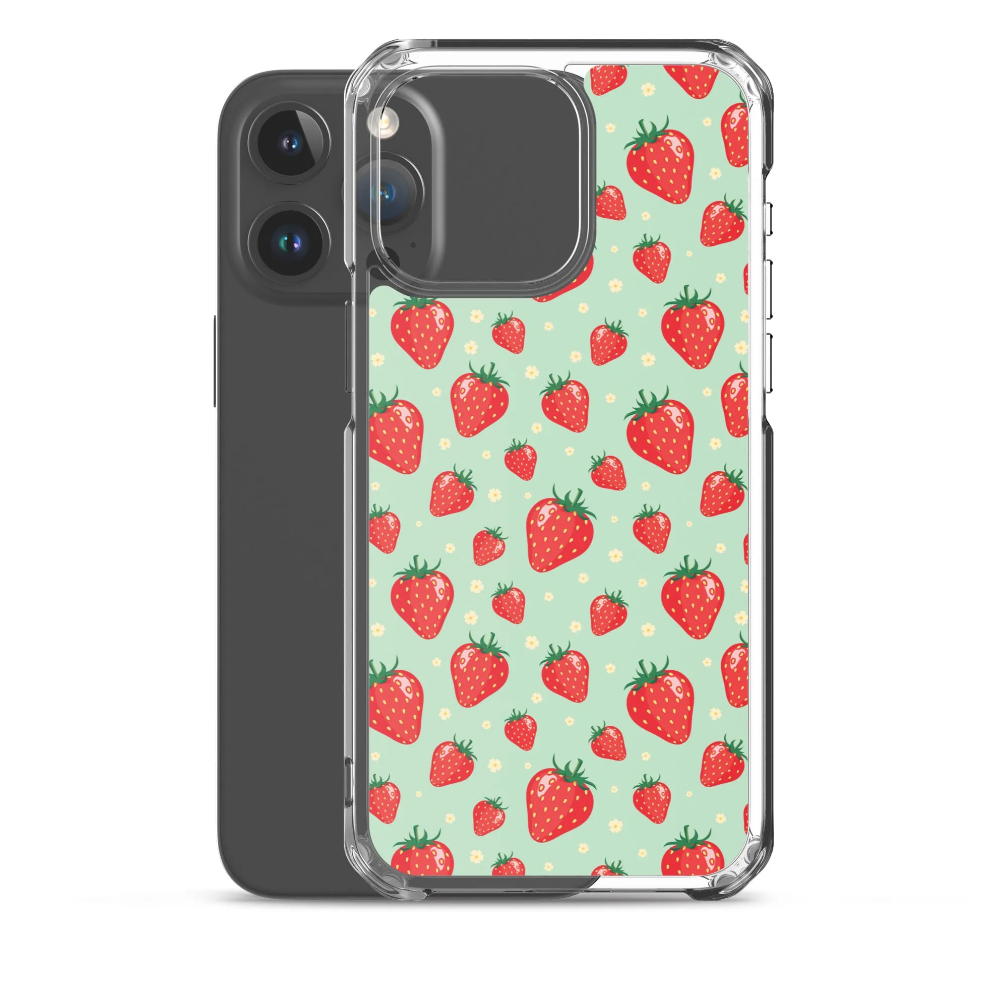 Strawberry iPhone 15 14 13 Pro Max Case, Red Fruit Green Cute Art Flower Print Aesthetic iPhone 12 11 Mini SE XS Max XR X 7 8 Phone