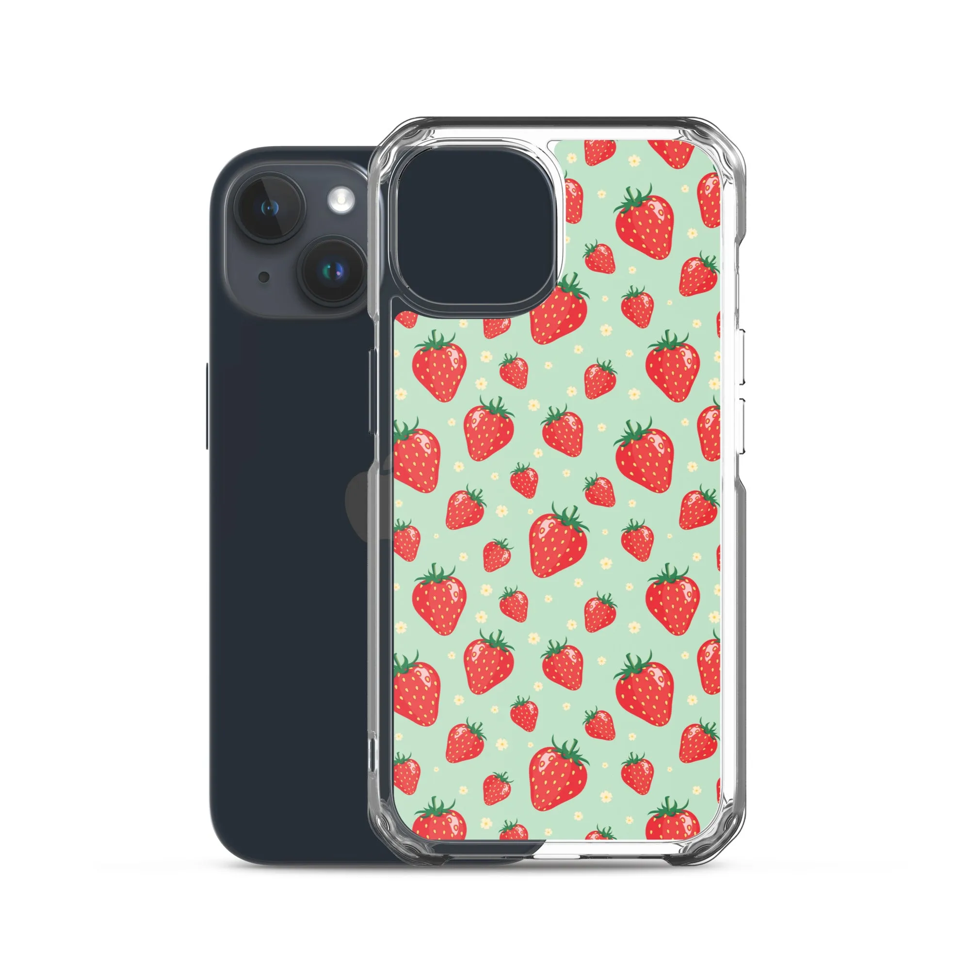 Strawberry iPhone 15 14 13 Pro Max Case, Red Fruit Green Cute Art Flower Print Aesthetic iPhone 12 11 Mini SE XS Max XR X 7 8 Phone