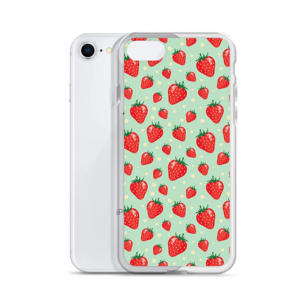 Strawberry iPhone 15 14 13 Pro Max Case, Red Fruit Green Cute Art Flower Print Aesthetic iPhone 12 11 Mini SE XS Max XR X 7 8 Phone