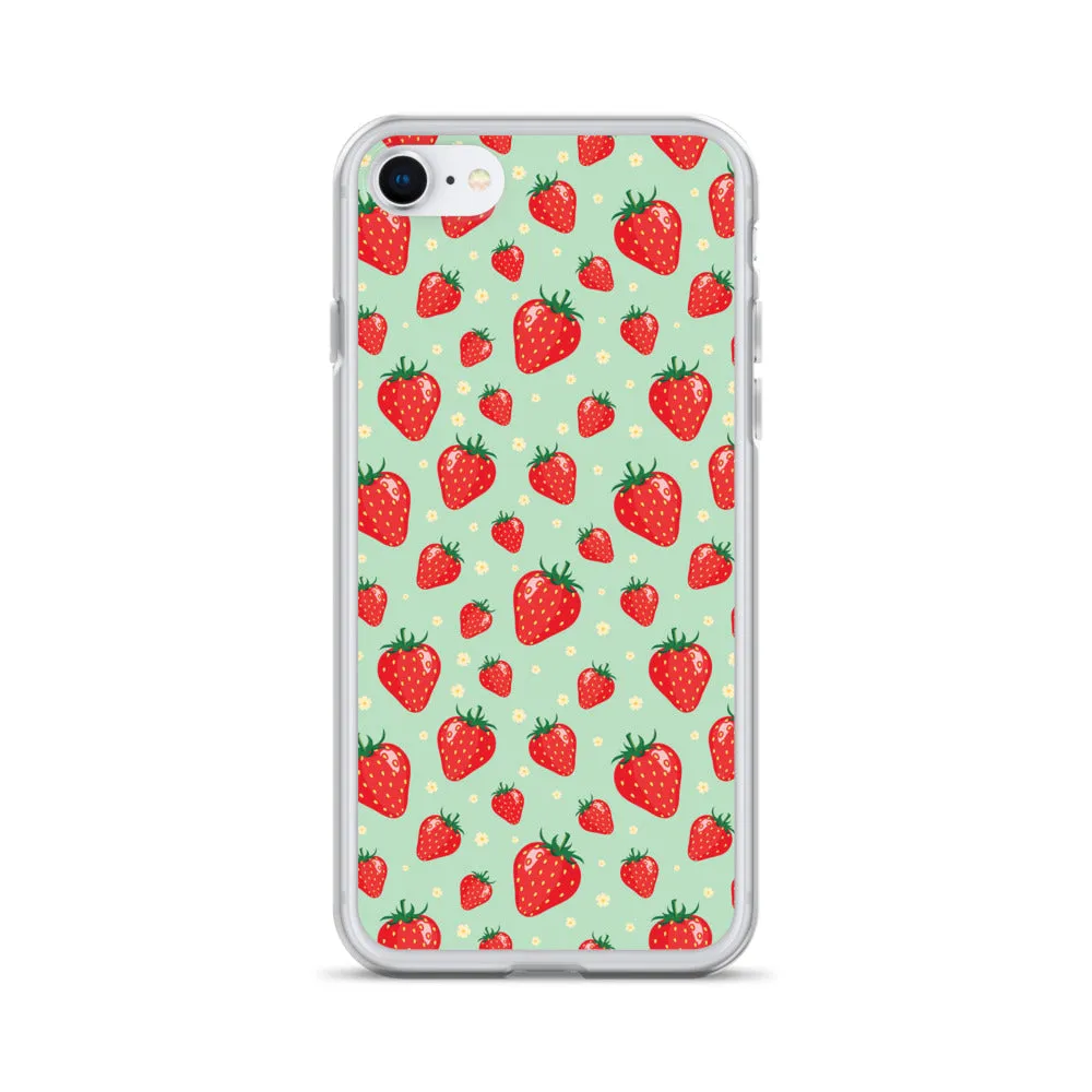 Strawberry iPhone 15 14 13 Pro Max Case, Red Fruit Green Cute Art Flower Print Aesthetic iPhone 12 11 Mini SE XS Max XR X 7 8 Phone