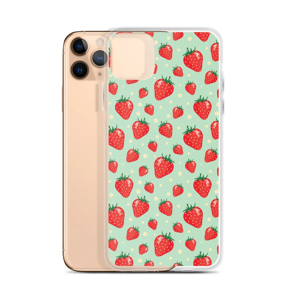 Strawberry iPhone 15 14 13 Pro Max Case, Red Fruit Green Cute Art Flower Print Aesthetic iPhone 12 11 Mini SE XS Max XR X 7 8 Phone