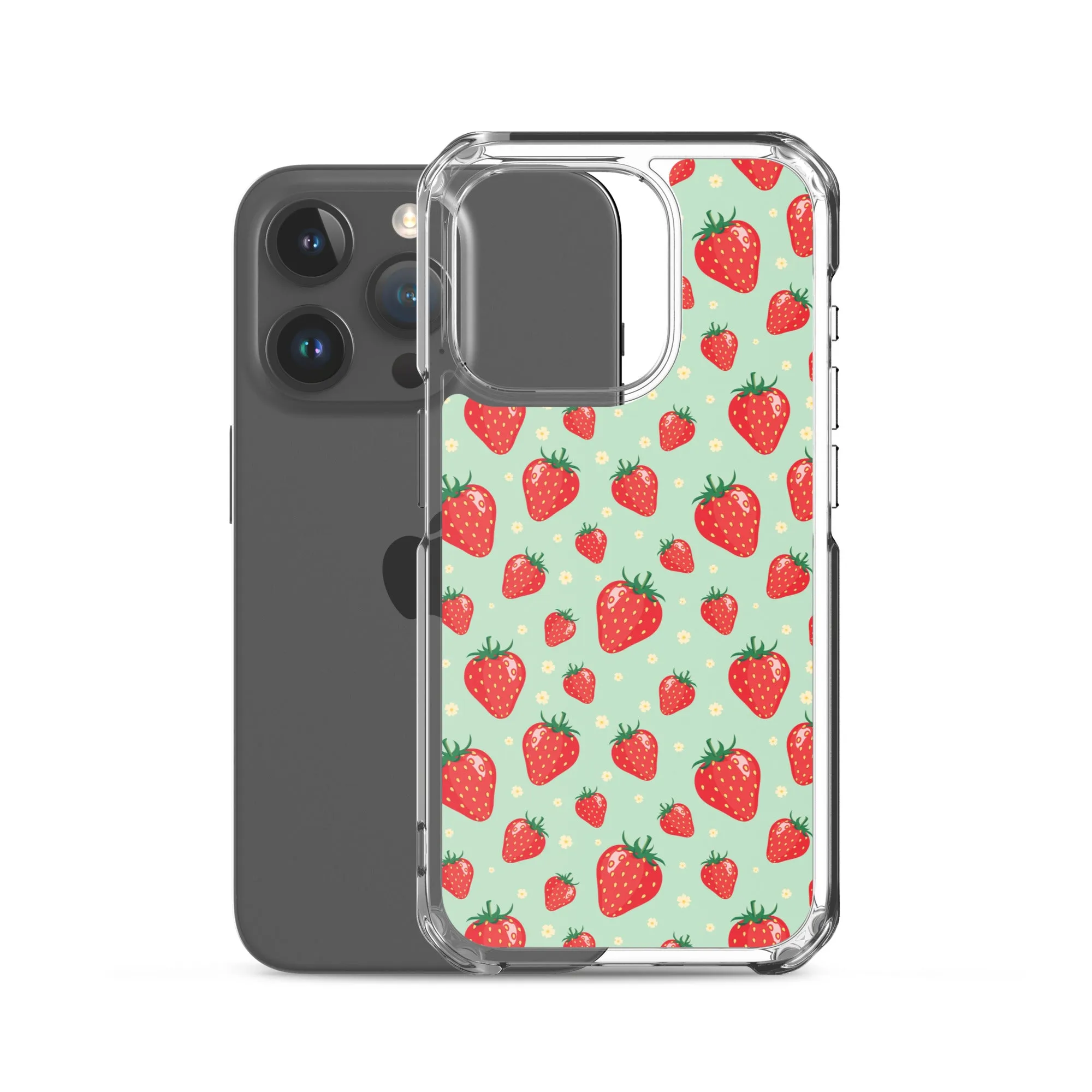 Strawberry iPhone 15 14 13 Pro Max Case, Red Fruit Green Cute Art Flower Print Aesthetic iPhone 12 11 Mini SE XS Max XR X 7 8 Phone