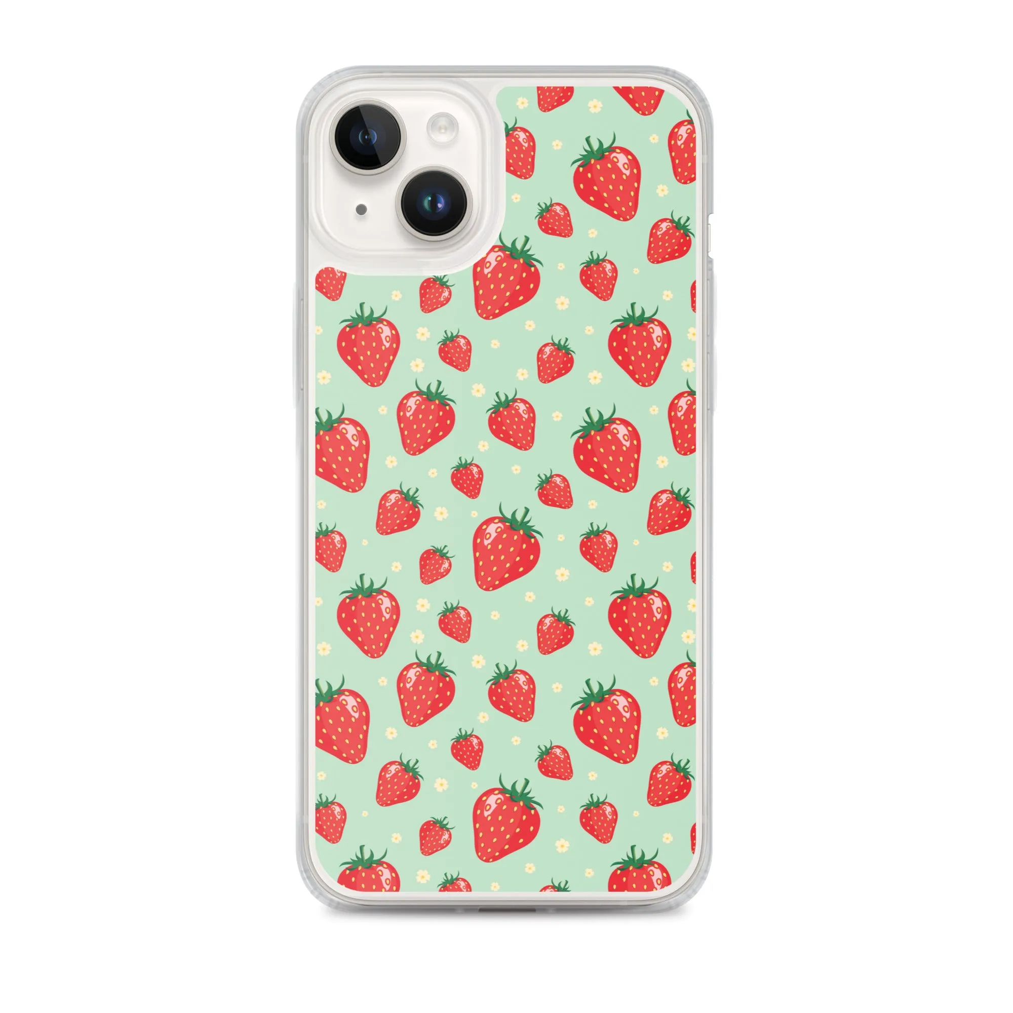 Strawberry iPhone 15 14 13 Pro Max Case, Red Fruit Green Cute Art Flower Print Aesthetic iPhone 12 11 Mini SE XS Max XR X 7 8 Phone