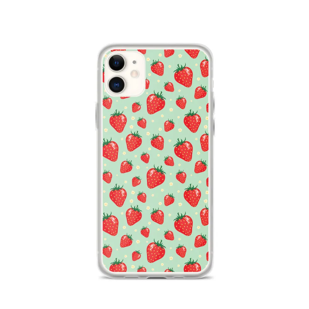 Strawberry iPhone 15 14 13 Pro Max Case, Red Fruit Green Cute Art Flower Print Aesthetic iPhone 12 11 Mini SE XS Max XR X 7 8 Phone