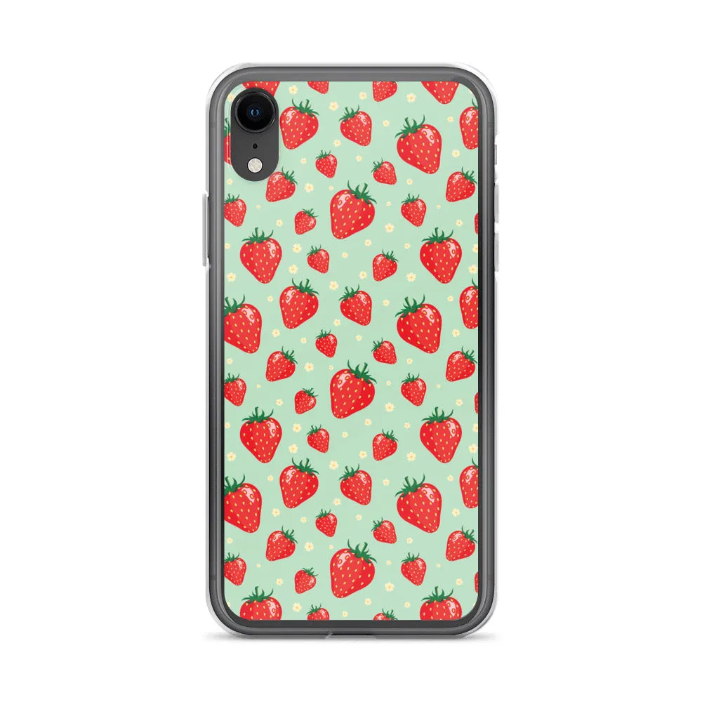 Strawberry iPhone 15 14 13 Pro Max Case, Red Fruit Green Cute Art Flower Print Aesthetic iPhone 12 11 Mini SE XS Max XR X 7 8 Phone