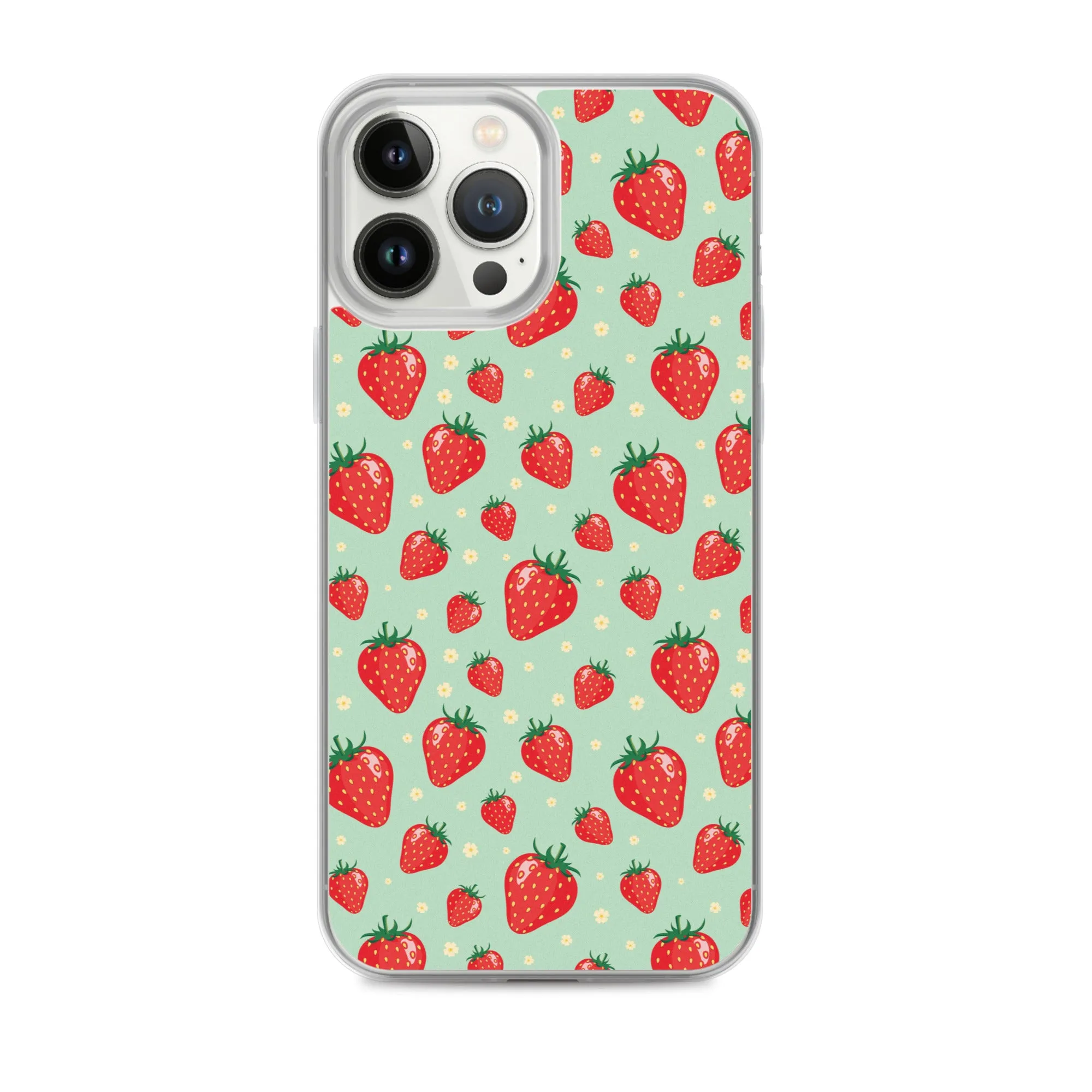 Strawberry iPhone 15 14 13 Pro Max Case, Red Fruit Green Cute Art Flower Print Aesthetic iPhone 12 11 Mini SE XS Max XR X 7 8 Phone