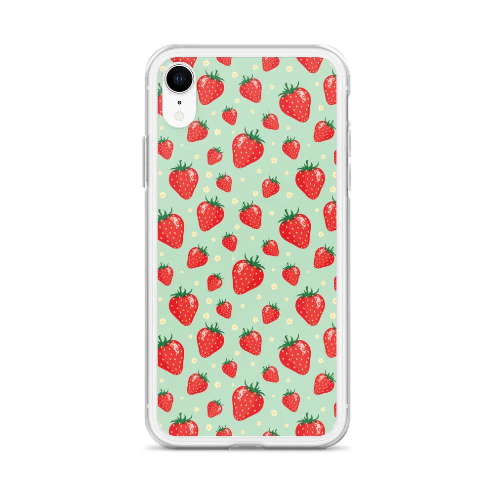 Strawberry iPhone 15 14 13 Pro Max Case, Red Fruit Green Cute Art Flower Print Aesthetic iPhone 12 11 Mini SE XS Max XR X 7 8 Phone