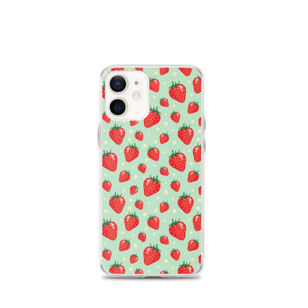 Strawberry iPhone 15 14 13 Pro Max Case, Red Fruit Green Cute Art Flower Print Aesthetic iPhone 12 11 Mini SE XS Max XR X 7 8 Phone