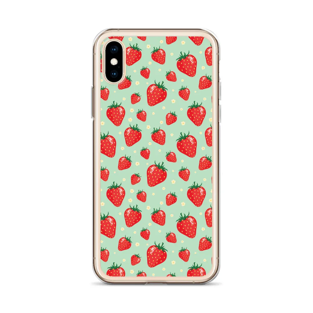 Strawberry iPhone 15 14 13 Pro Max Case, Red Fruit Green Cute Art Flower Print Aesthetic iPhone 12 11 Mini SE XS Max XR X 7 8 Phone