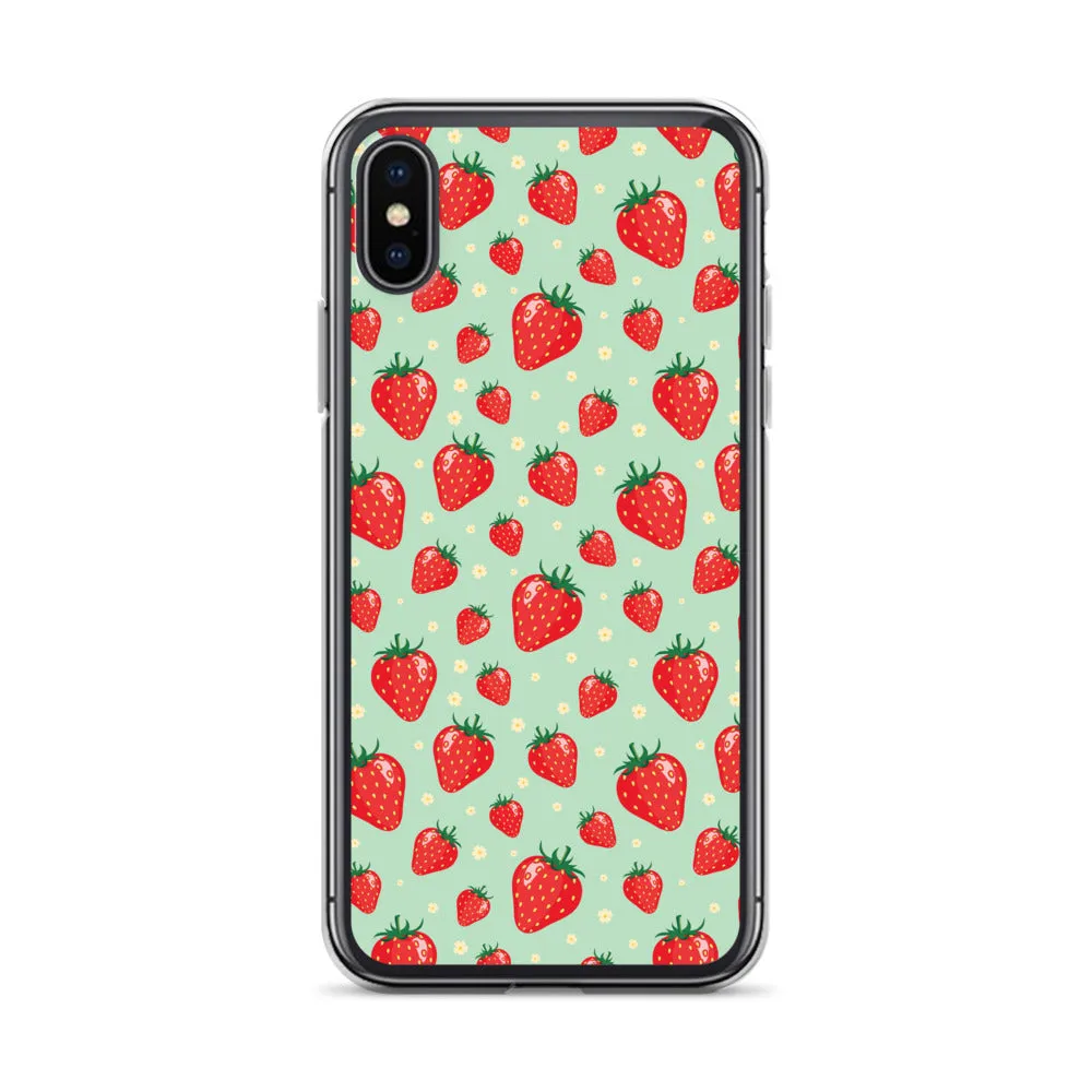 Strawberry iPhone 15 14 13 Pro Max Case, Red Fruit Green Cute Art Flower Print Aesthetic iPhone 12 11 Mini SE XS Max XR X 7 8 Phone