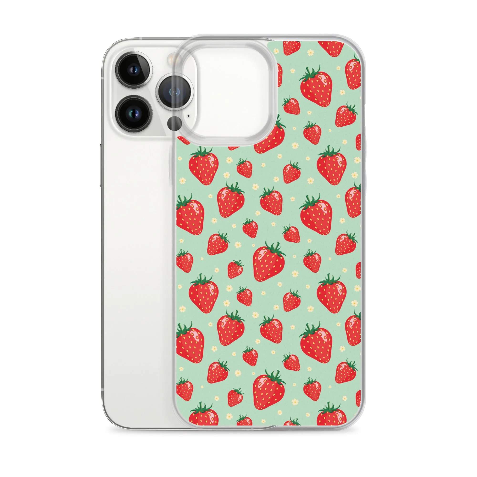 Strawberry iPhone 15 14 13 Pro Max Case, Red Fruit Green Cute Art Flower Print Aesthetic iPhone 12 11 Mini SE XS Max XR X 7 8 Phone